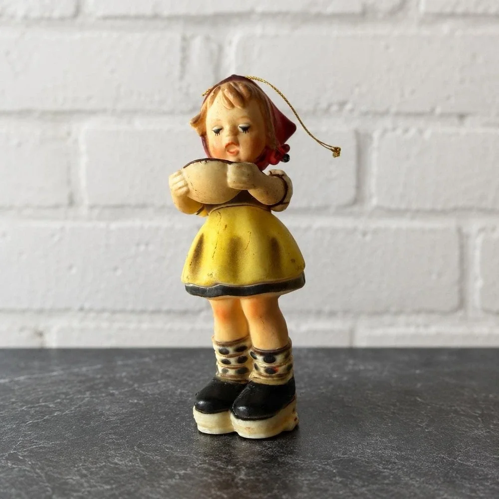 Vintage Plastic Girl Figurine Ornament Hummel‎ Style Yellow Dress Cottagecore